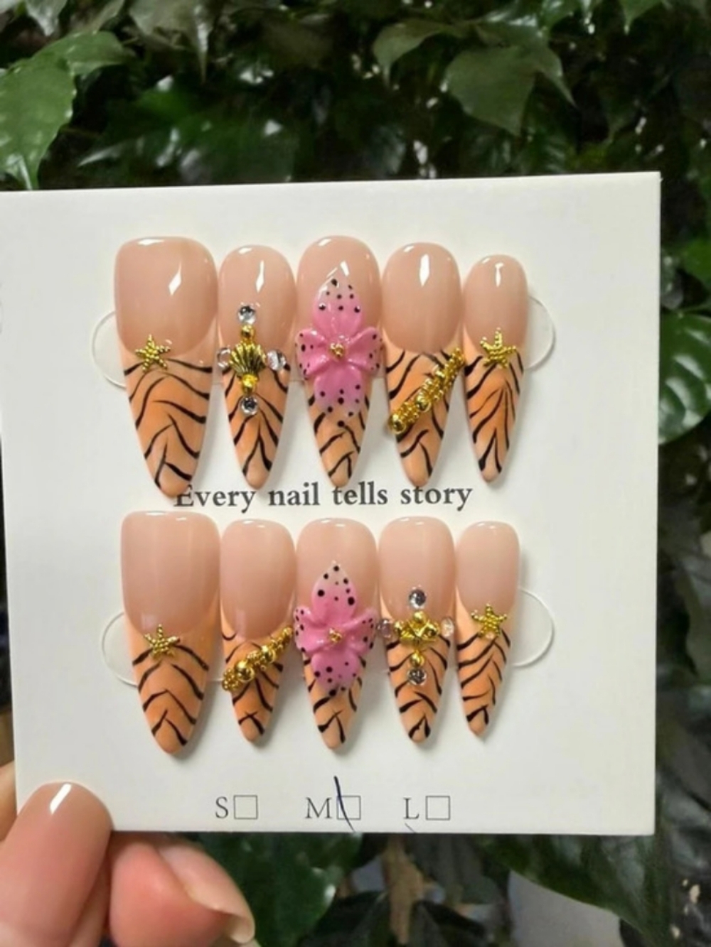 Pink & Black Tiger Floral Press-On Nails